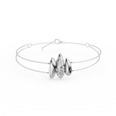 Bratara dubla cu pandantiv din aur alb cu diamante de 0.1ct