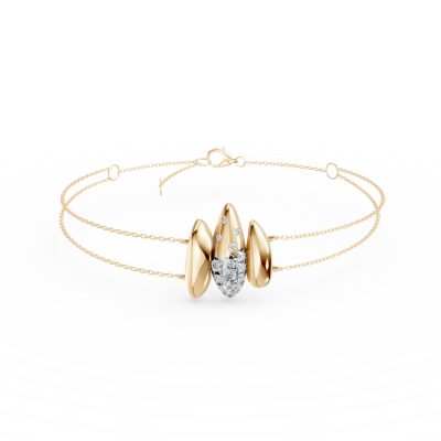 Bratara dubla cu pandantiv din aur galben cu diamante de 0.1ct