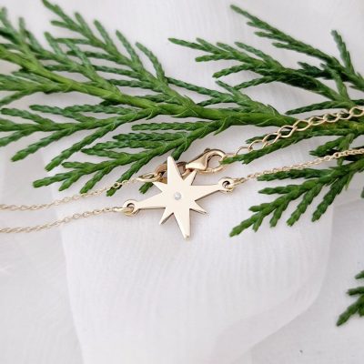Bratara festiva - Gratia Stelara - Pandantiv stea cu Diamant natural - Aur Galben 9K