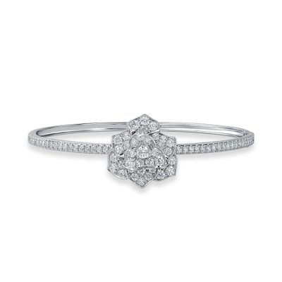Bratara fixa cu floare din aur alb si diamante de 2.1ct
