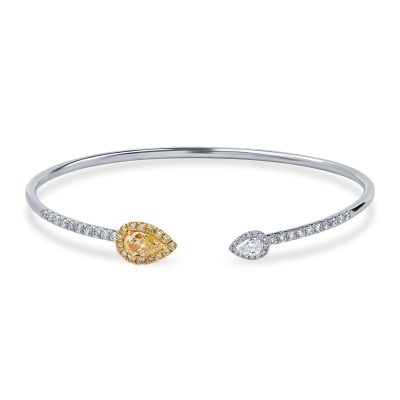 Bratara fixa deschisa din aur alb cu diamante fancy galbene pear si incolore de 1.2ct