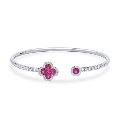 Bratara fixa deschisa din aur alb cu rubine si diamante de 2.1ct