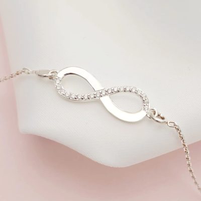 Bratara infinit decorat cu Zirconii albe - Argint 925 - Lant bratara dama