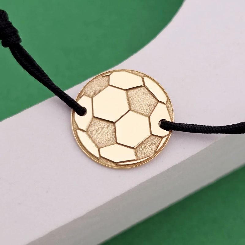 Bratara Minge Fotbal - Argint 925 placat cu Aur Galben 18K, snur reglabil