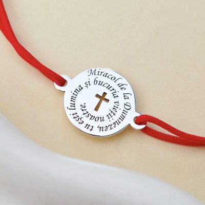 Bratara Miracol de la Dumnezeu - Bijuterie cu har pentru copil - Banut 12 mm - Argint 925 - Snur reglabil