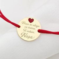 Bratara Nasa mea - Argint 925 placat cu Aur Galben 18K - Inimioara cu email rosu - Snur reglabil, diverse culori