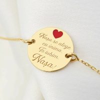 Bratara Nasa mea - Argint placat cu Aur Galben 18K - Inimioara cu email rosu - Cu lantisor