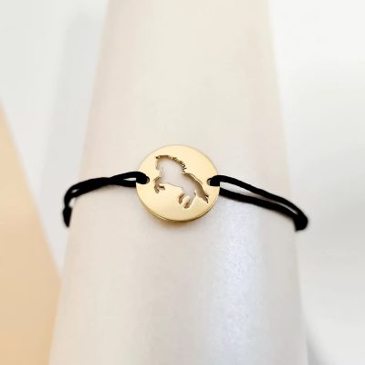 Bratara personalizata - Banut de 15 mm - Cal decupat - Argint 925 placat cu Aur Galben 18K - snur reglabil