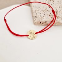 Bratara personalizata - Siluete mama si fiu - Banut de 12 mm - Argint placat cu Aur Galben 18K- snur reglabil