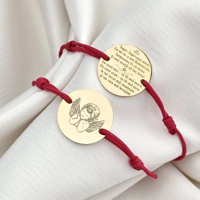 Bratara Rugaciune Ingerasul meu - Bijuterie cu Har - Argint 925 placat cu Aur Galben 18K - Snur reglabil
