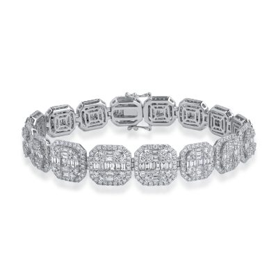 Bratara tennis din aur alb cu diamante baguette si rotunde de 10.94ct