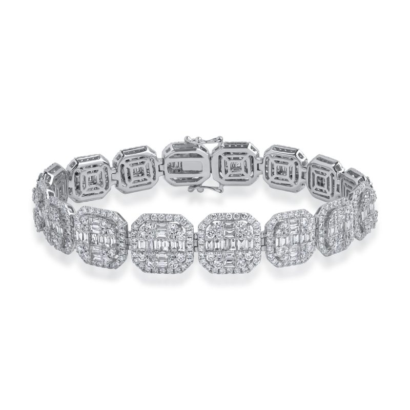 Bratara tennis din aur alb cu diamante baguette si rotunde de 10.94ct