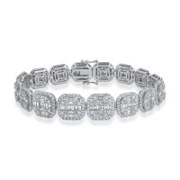 Bratara tennis din aur alb cu diamante baguette si rotunde de 10.94ct