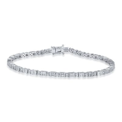Bratara tennis din aur alb cu diamante baguette si rotunde de 2.99ct
