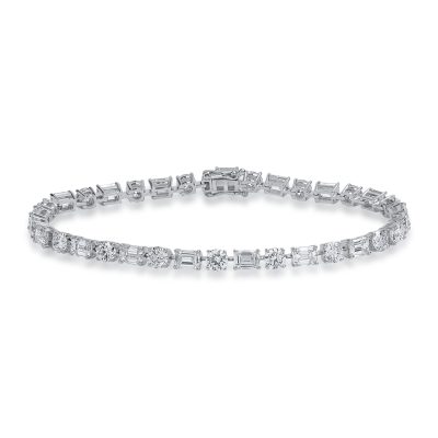 Bratara tennis din aur alb cu diamante emerald si rotunde de 8.58ct