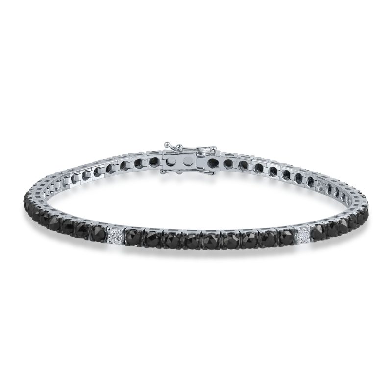 Bratara tennis din aur alb cu diamante negre taietura rose de 4.6ct si diamante transparente de 0.4ct