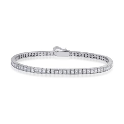 Bratara tennis din aur alb cu diamante princess de 5ct