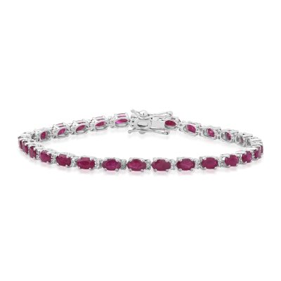 Bratara tennis din aur alb cu rubine ovale de 8.7ct si diamante de 0.2ct