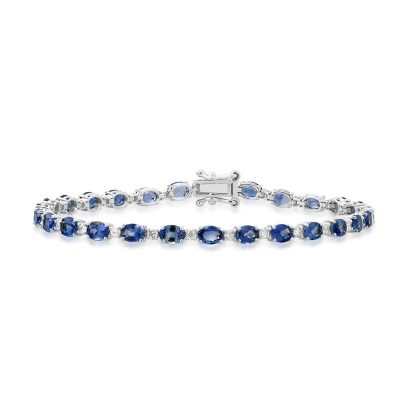 Bratara tennis din aur alb cu safire albastru deschis ovale de 6.25ct si diamante de 0.6ct