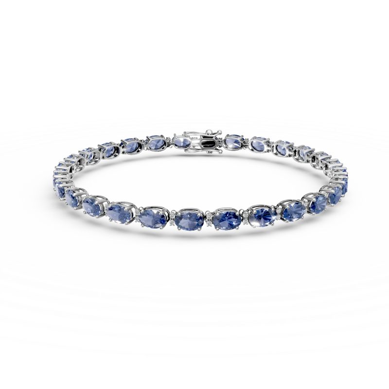Bratara tennis din aur alb cu safire de 8ct si diamante de 0.2ct