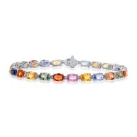 Bratara tennis din aur alb cu safire multicolore ovale de 12.2ct