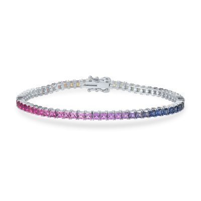 Bratara tennis din aur alb cu safire multicolore princess de 6.41ct