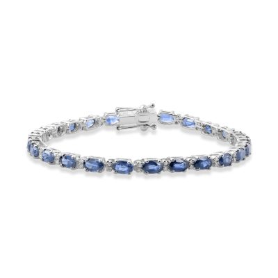 Bratara tennis din aur alb cu safire ovale de 8.1ct si diamante de 0.23ct