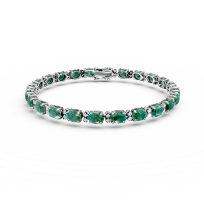 Bratara tennis din aur alb cu smaralde ovale de 9.94ct si diamante de 0.223ct