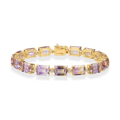 Bratara tennis din aur galben cu ametrine octogonale de 24.8ct si diamante de 0.1ct