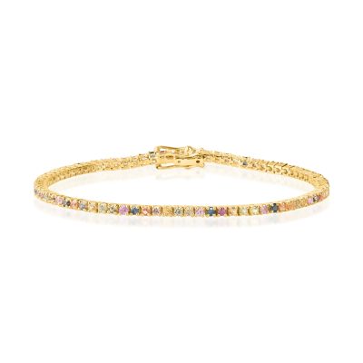 Bratara tennis din aur galben cu safire multicolore de 2.6ct
