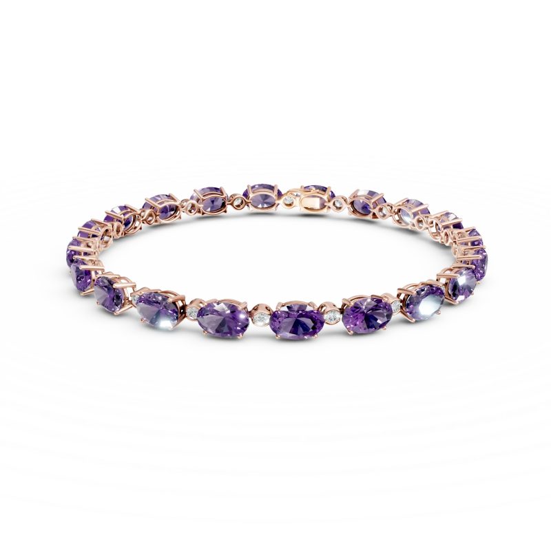 Bratara tennis din aur roz cu ametiste ovale de 15.6ct si diamante de 0.4ct