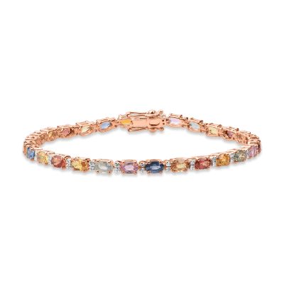 Bratara tennis din aur roz cu safire multicolore ovale de 8.17ct si diamante de 0.28ct