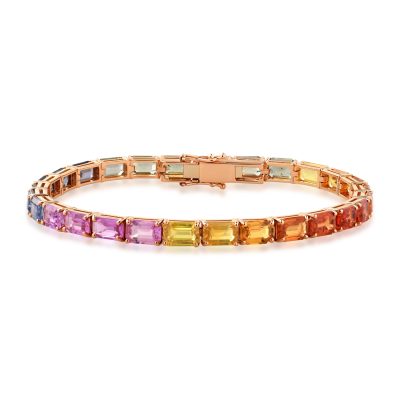 Bratara tennis din aur roz cu safire multicolore rectangulare de 18.85ct