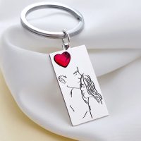 Breloc placuta personalizata - Cuplu - placuta Argint 925 - inima cristal Swarovski - inel otel inoxidabil