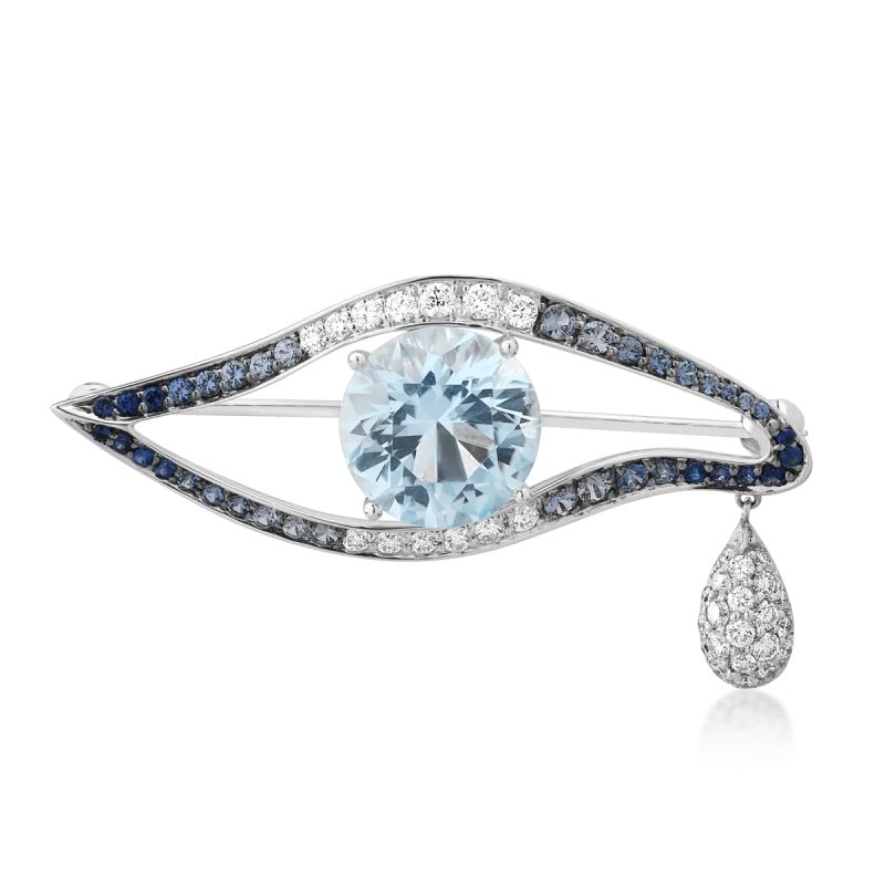 Brosa din aur alb cu pietre pretioase si semipretioase de 5.92ct