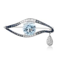 Brosa din aur alb cu pietre pretioase si semipretioase de 5.92ct