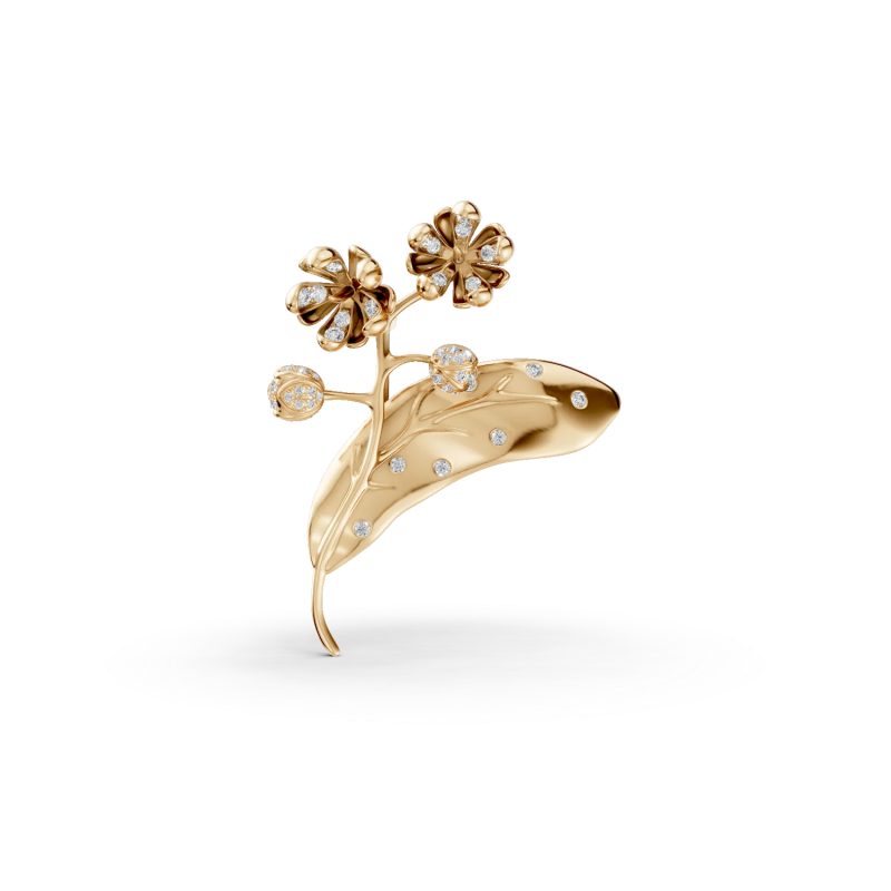 Brosa floare de tei din aur galben cu diamante de 0.2ct