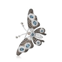 Brosa fluture din aur alb cu pietre pretioase si semipretioase de 3.38ct