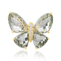 Brosa fluture din aur galben cu ametist verde de 12.2ct si diamante de 0.07ct