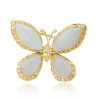 Brosa fluture din aur galben cu prehnite marquise si pear de 15.086ct si diamante de 0.299ct