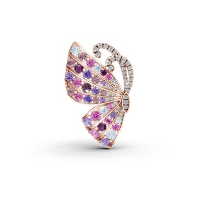 Brosa fluture din aur roz cu pietre pretioase si semipretioase de 1.58ct
