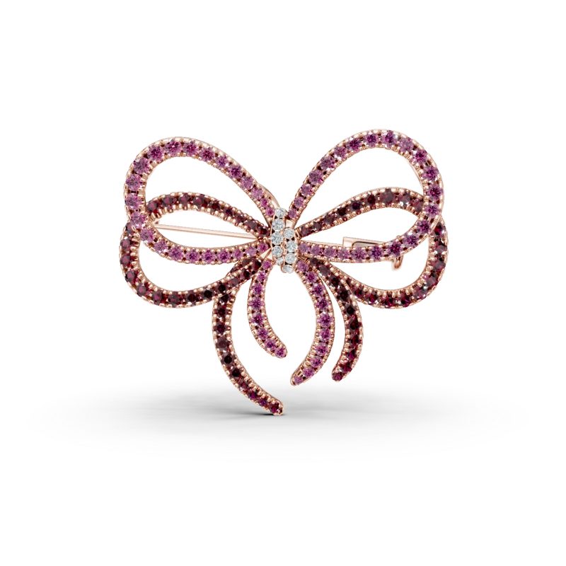 Brosa fundita din aur roz cu pietre pretioase de 7.2ct