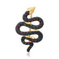 Brosa sarpe din aur galben cu pietre pretioase si semipretioase de 0.73ct