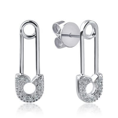 Cercei ac de siguranta din aur alb cu diamante de 0.17ct