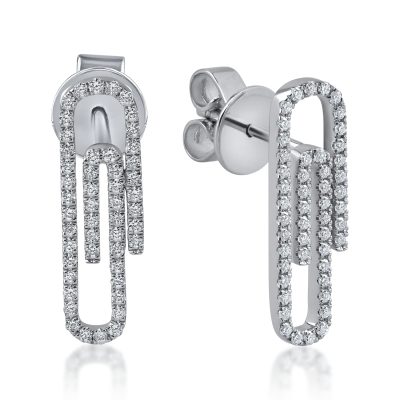 Cercei agrafe cu surub din aur alb cu diamante de 0.2ct