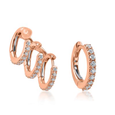 Cercei asimetrici din aur roz cu diamante de 0.56ct