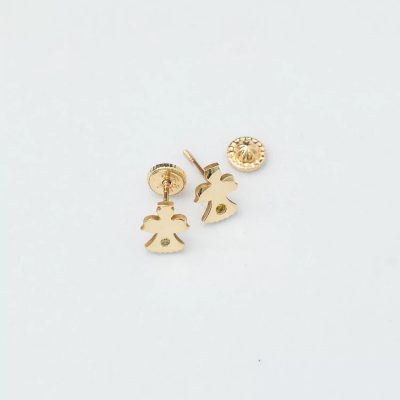 Cercei bebe/fetite cu Diamant naturat galben - Model ingerasi - Aur Galben 14K - Inchizatoare sigura si confortabila cu filet