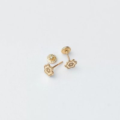 Cercei copii/bebe - Model floare - Aur Galben 14K - Inchizatoare sigura si confortabila cu filet