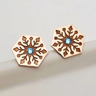 Cercei Craciun - Model Hexagon - Cristal de zapada - Argint 925 placat cu Aur roz 18K - cristal Swarovski- inchidere surub