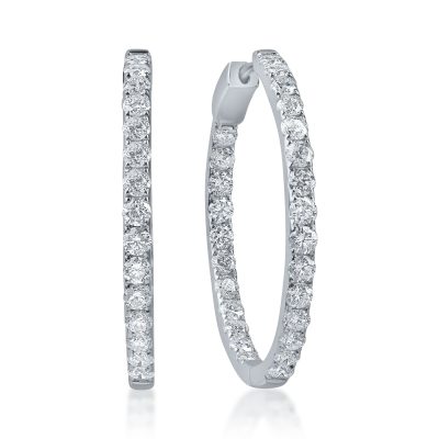 Cercei creole din aur alb cu diamante princess de 0.69ct